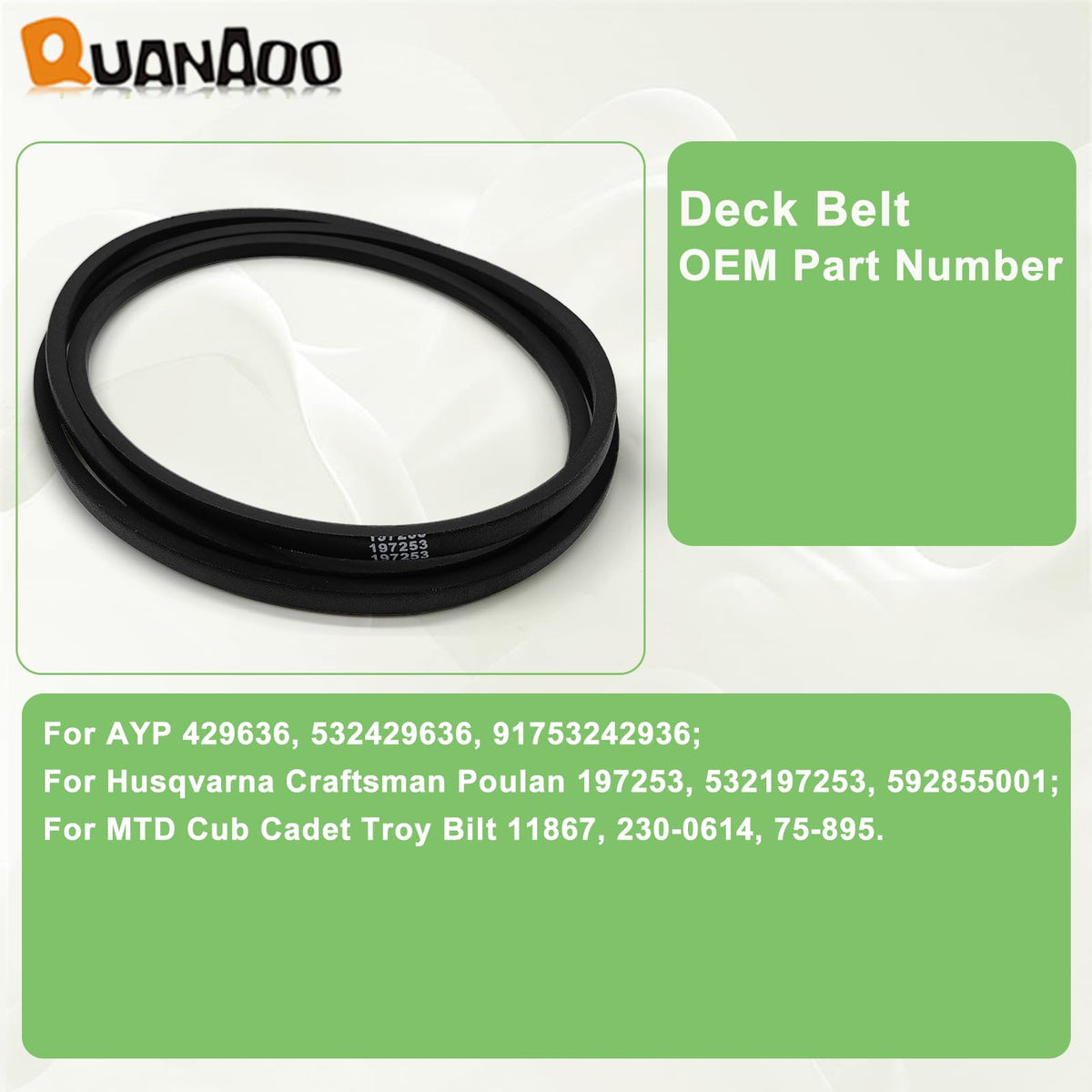 Quanaoo belt close-up shows durable synthetic rubber and polyester fibers for lasting performance.