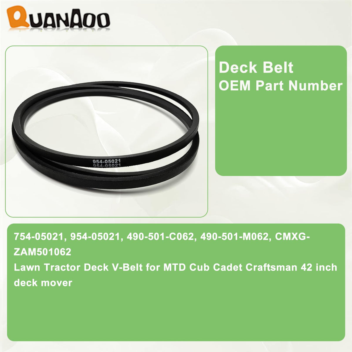 Quanaoo deck belt laid flat on a workbench.