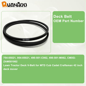 Quanaoo deck belt laid flat on a workbench.