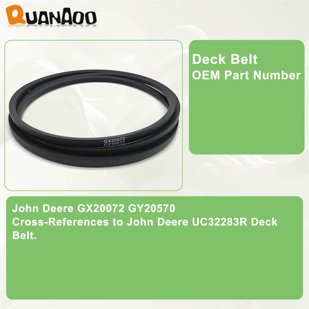 Quanaoo GX20072 deck belt installed on pulley shows precise fit.