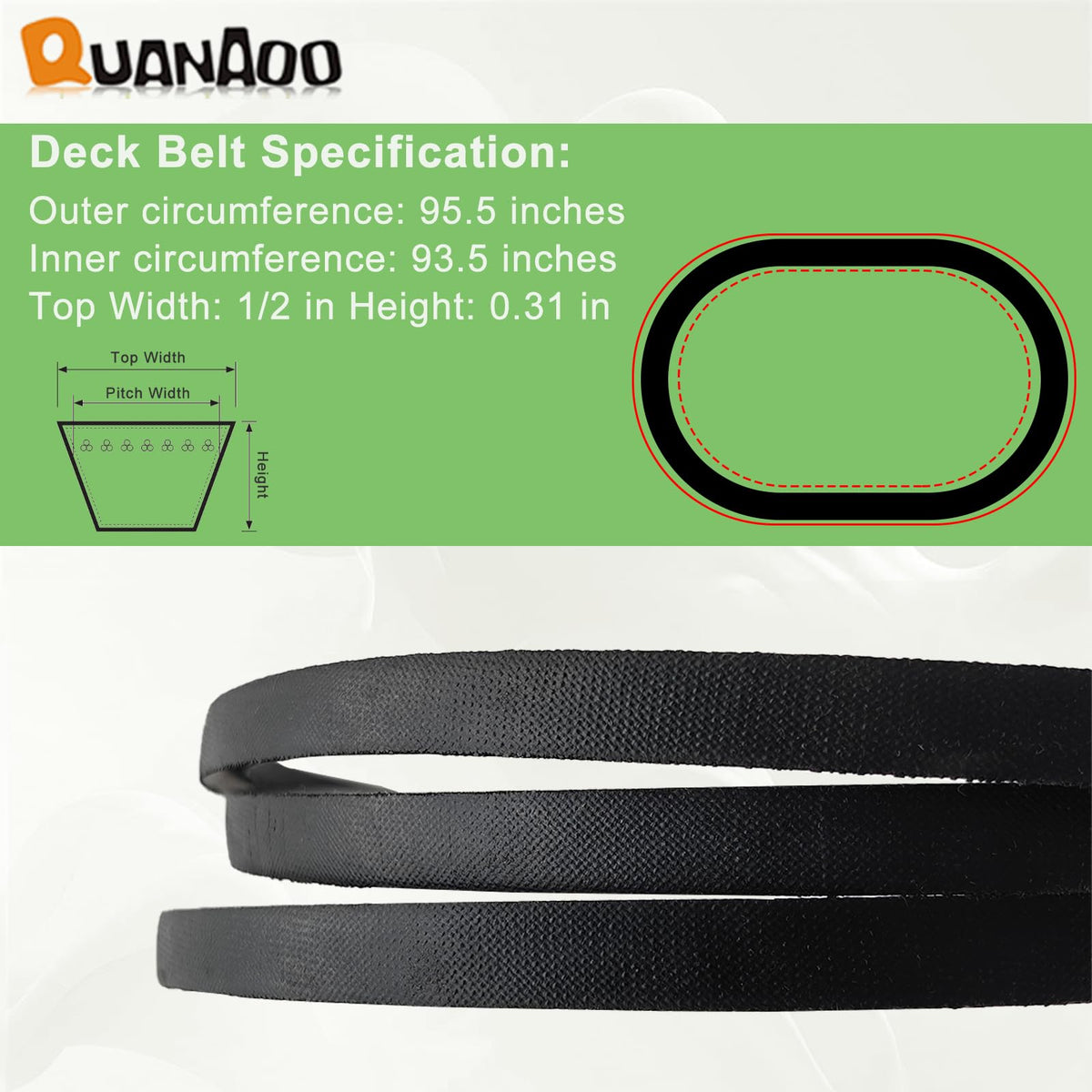 Quanaoo belt for Husqvarna and Poulan models, showing broad compatibility.