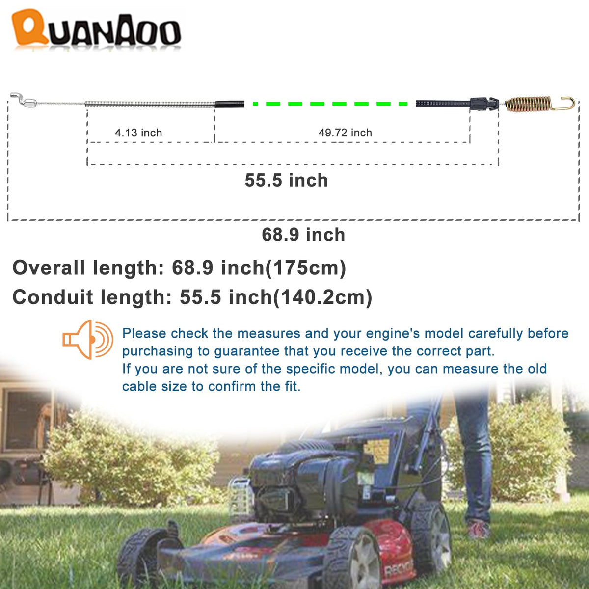 Quanaoo traction cable 105-1845 length and conduit illustration