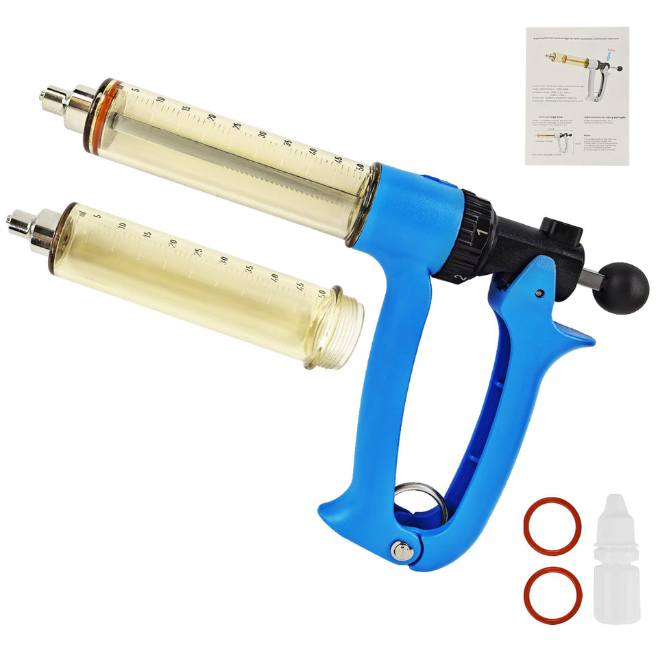 QUANSUPPLY 50ml semi-automatic livestock syringe front view for efficient injections