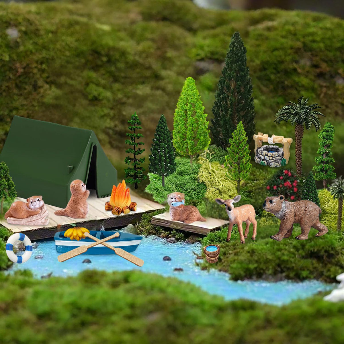 QuarenDen canoe and paddles suit water-edge dioramas