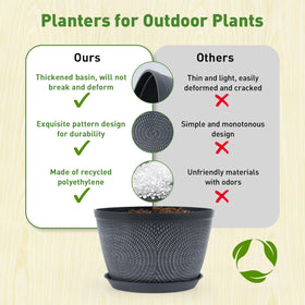 Quarut 10-inch flower pot with saucer tray prevents spills while showcasing greenery.