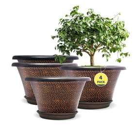 Quarut 12-inch brown planter with saucer for indoor or outdoor display and easy water capture.