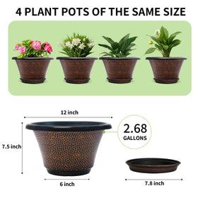 Quarut 12-inch pot shows drainage holes to prevent waterlogged roots.