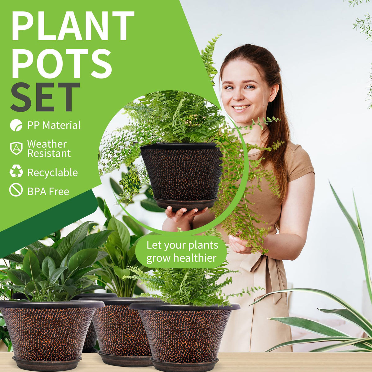 Quarut green-patterned 12-inch pot highlighting natural charm and airflow for healthy roots.
