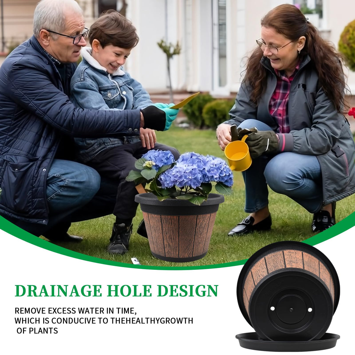 Quarut 12-inch resin pot side angle shows durable, weather-ready design for indoors or outdoors.
