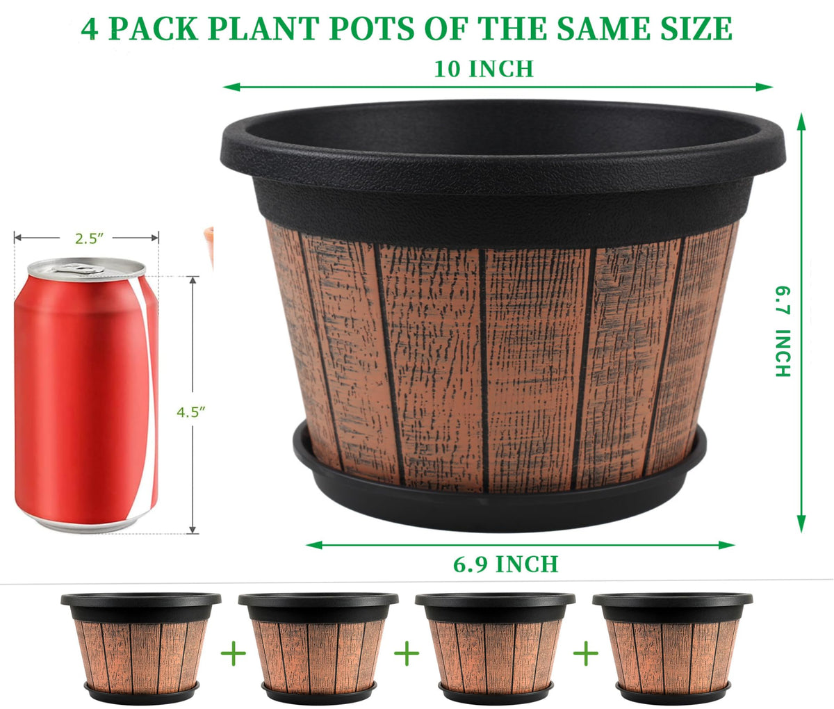 Quarut four-pack plant pots with trays keep surfaces clean and soil contained.