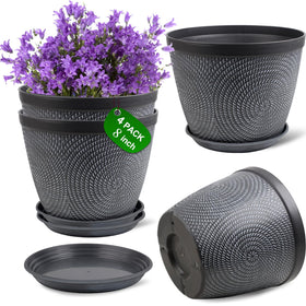 Quarut 4-pack 8-inch pots with gray circle pattern for modern decor.