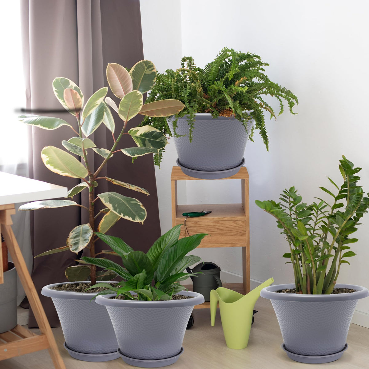 Quarut grey 12-inch pot suited for indoor and outdoor use