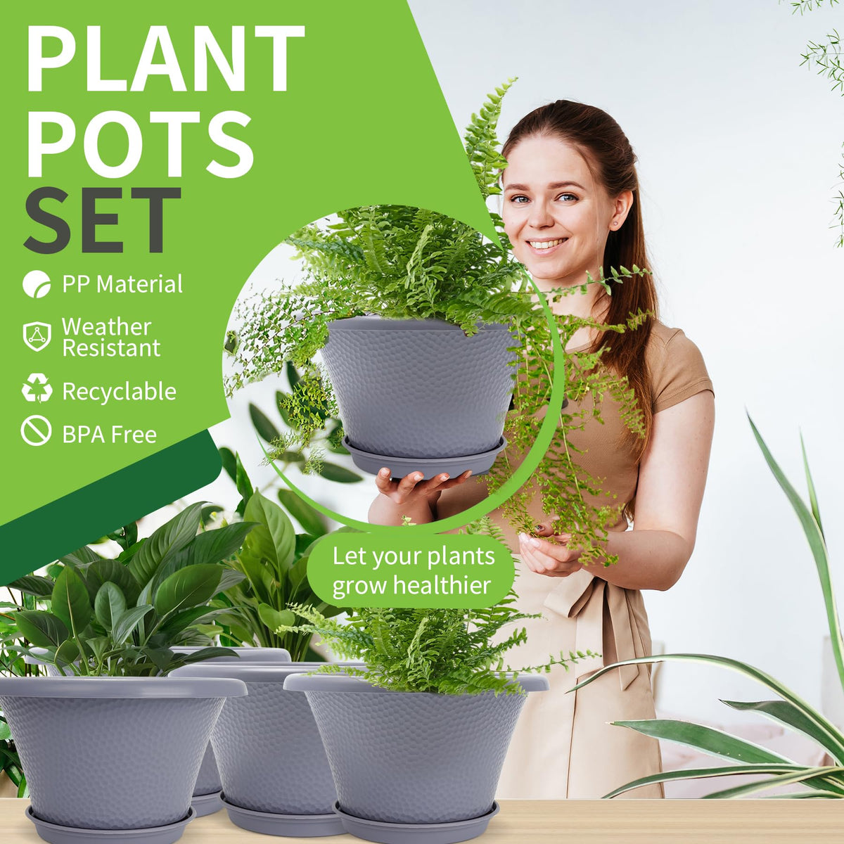 Quarut planter with saucer protects surfaces from spills and soil