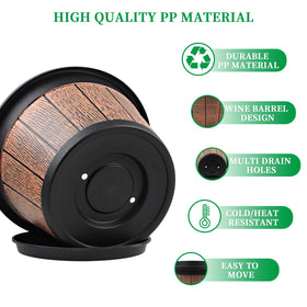 Quarut pot with removable tray and drainage holes.