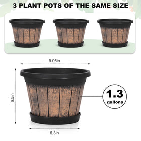 Quarut resin wine barrel planter with wood-grain finish for rustic charm.