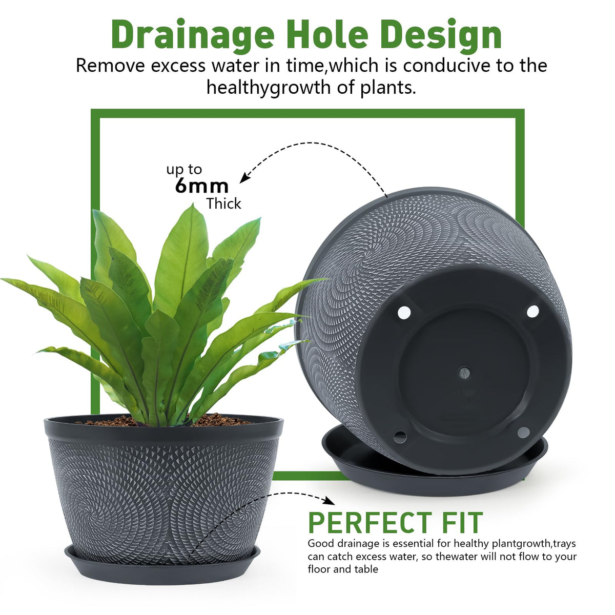 Quarut weather-resistant plastic pot endures sun and frost for year-round use.