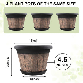 Quarut whiskey barrel planter with 10-inch bottom diameter for stability.