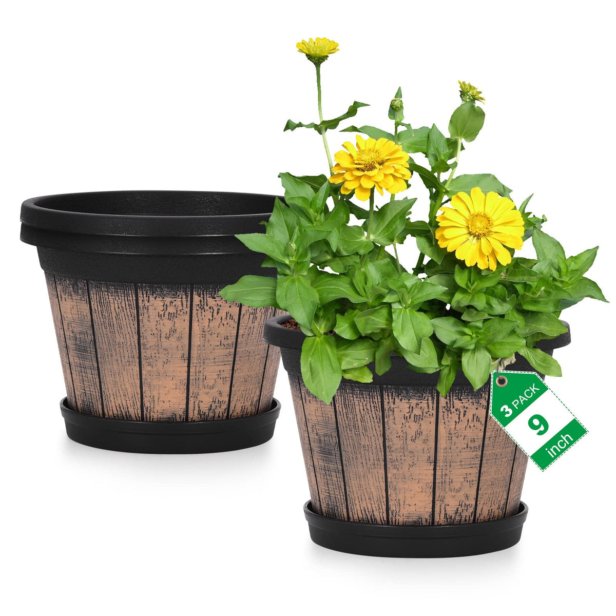 Quarut whiskey barrel planter with rolled rim for indoor or outdoor decor.