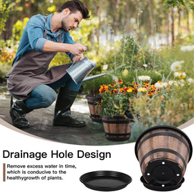 Quarut whiskey barrel planter close-up material emphasizing durable plastic