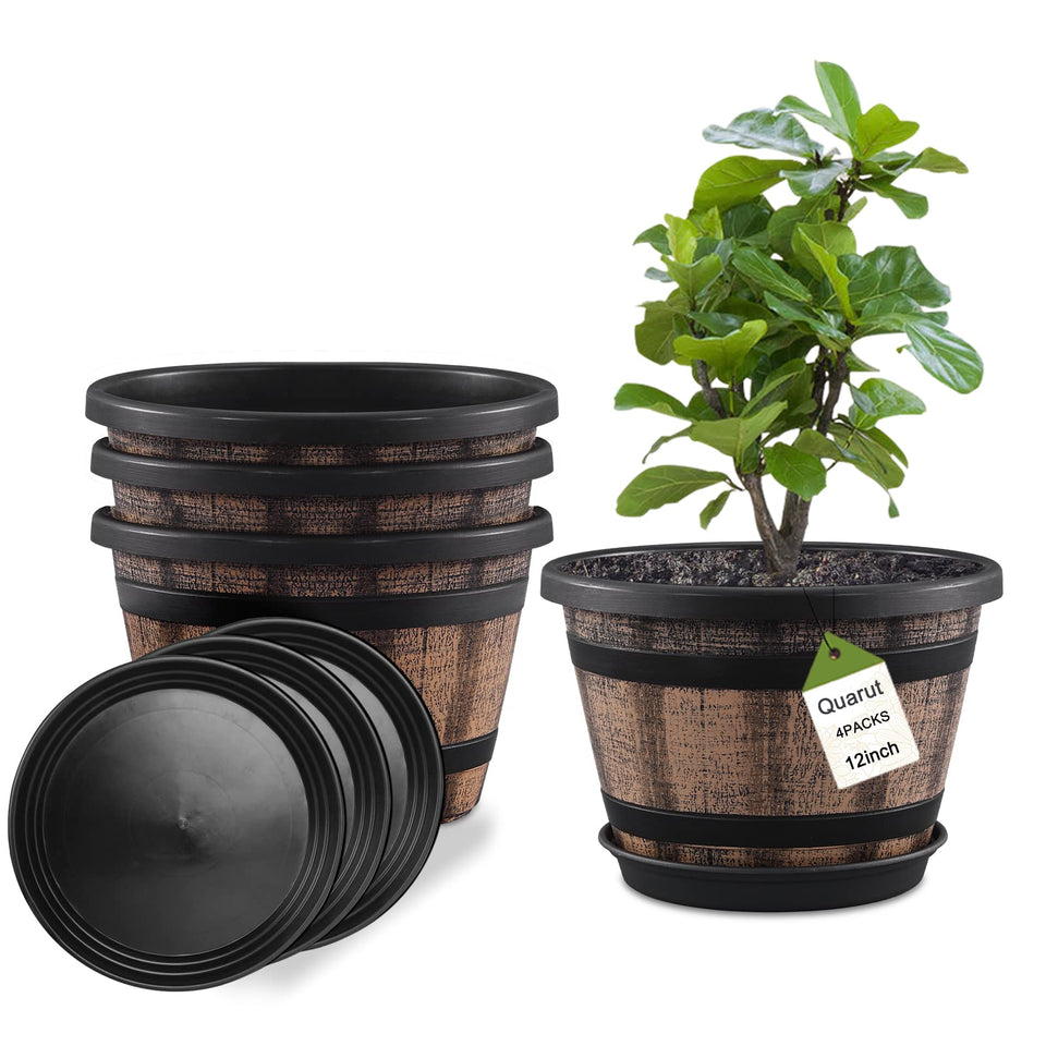 Quarut whiskey barrel planter top view showing rustic design for garden decor