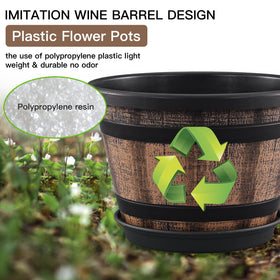 Quarut whiskey barrel planter with saucer for mess-free watering