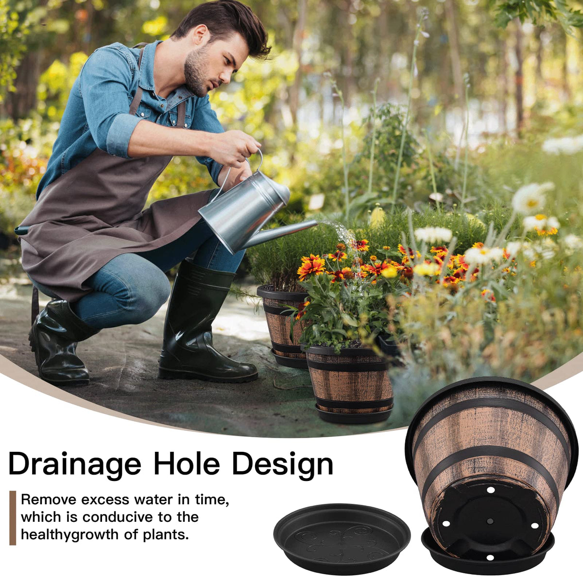 Quarut wine-barrel garden set perfect for patios and balconies.