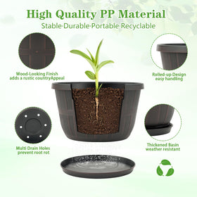 Quarut planter with saucer catches overflow water for clean patios.