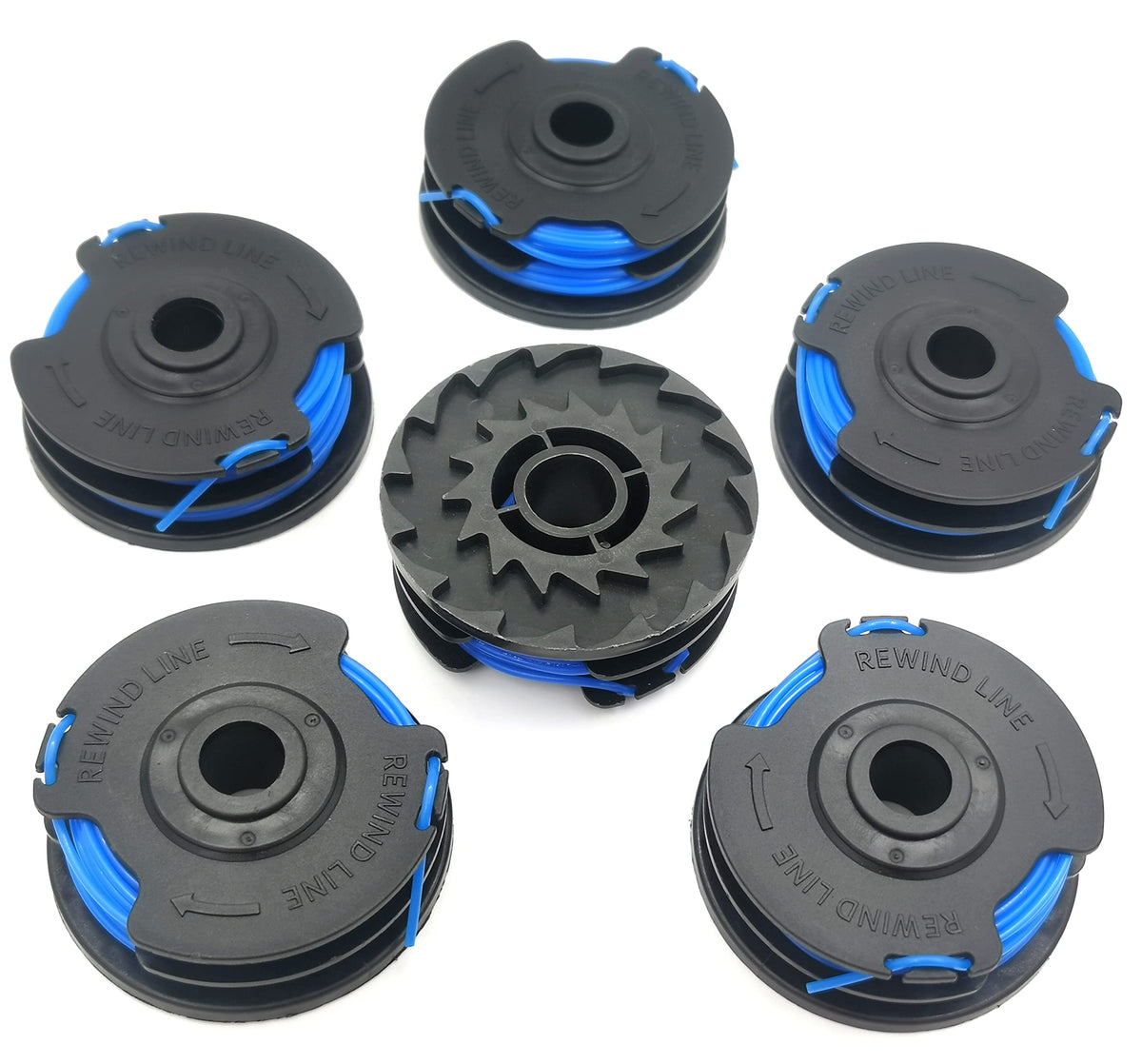 QUASION AC41RL3 spool closeup showing dual 0.065 inch line for efficient trimming