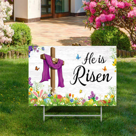 Queekay Easter sign features bunny, tulip, eggs, and cross patterns for celebrations.