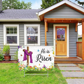 Queekay Easter yard sign installs quickly by staking into the ground.