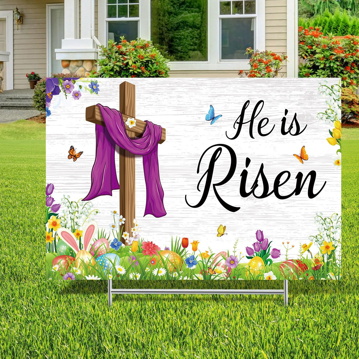Queekay Easter yard sign outdoor decor adds festive curb appeal to your garden.