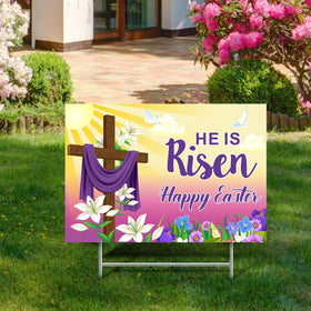 Queekay Easter yard sign with stake ready for quick lawn setup