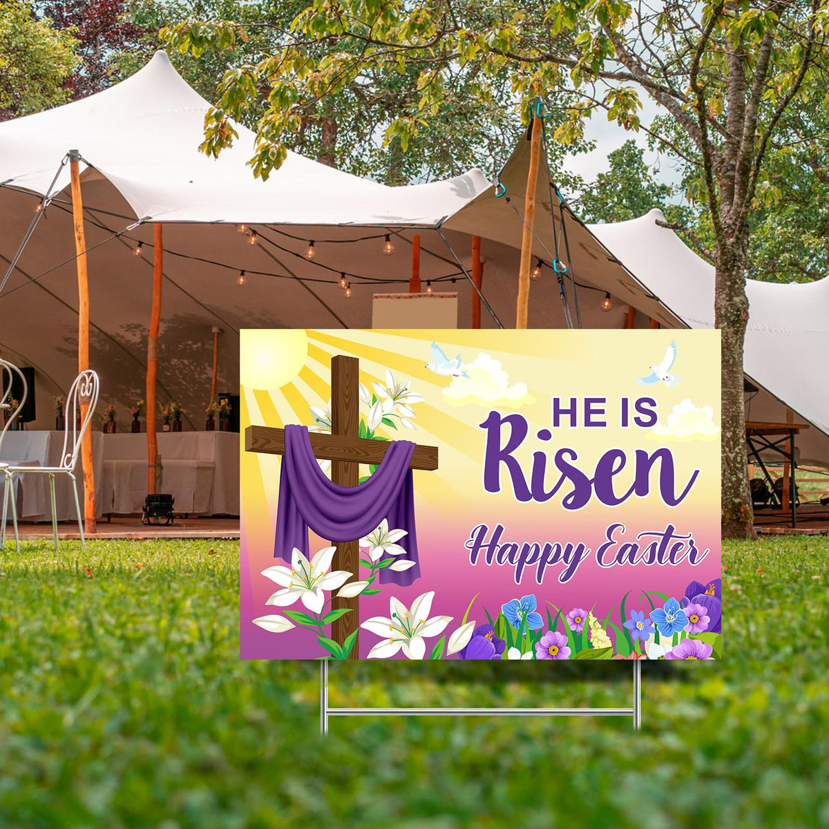 Queekay Easter yard sign withstands wind and rain while colors stay vivid