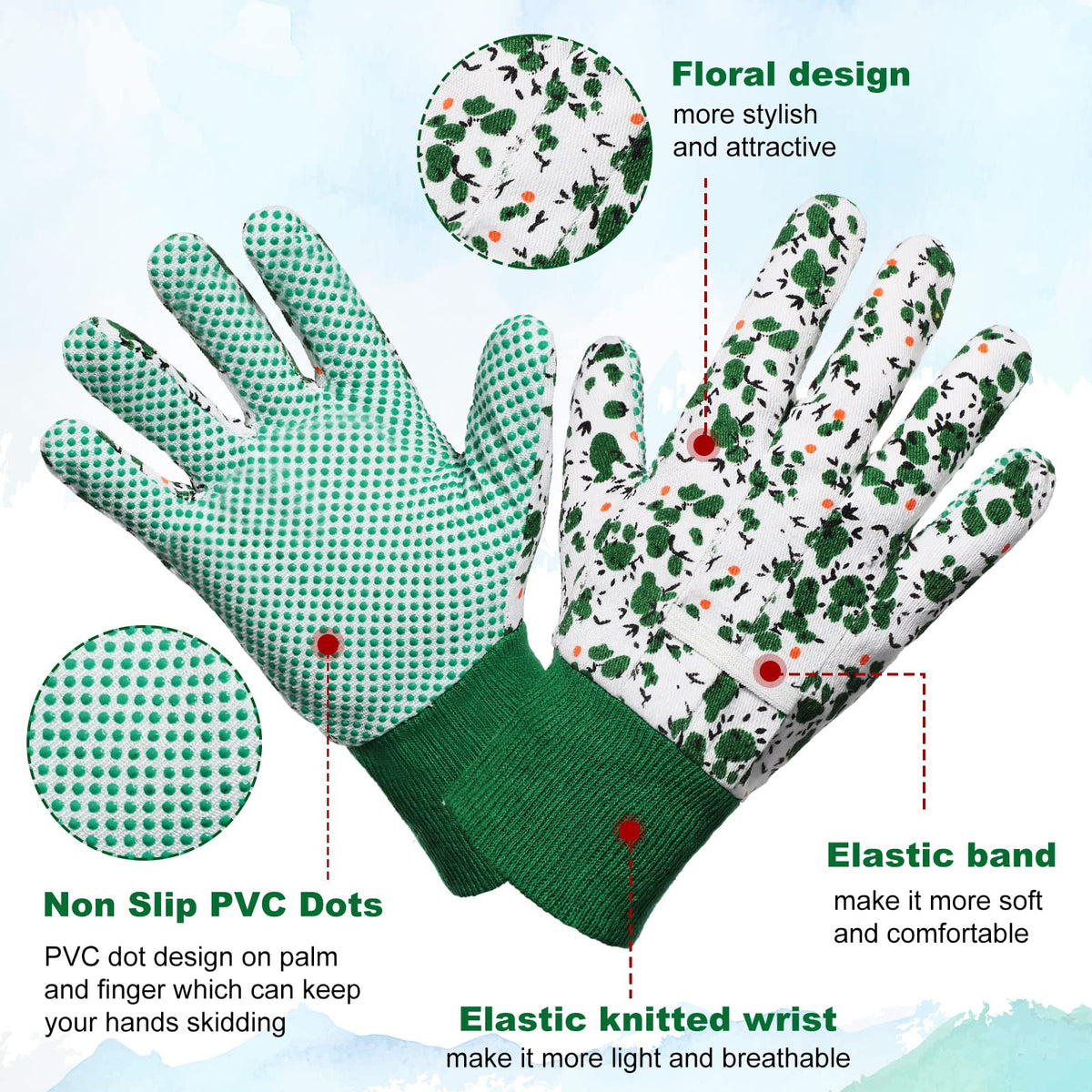 Queekay floral garden gloves style D ensure flexible motion for weeding and harvesting.