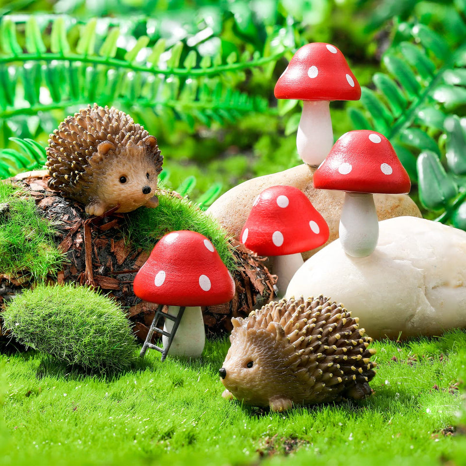 Queekay resin hedgehog cubs enhance your miniature garden with cute detail.
