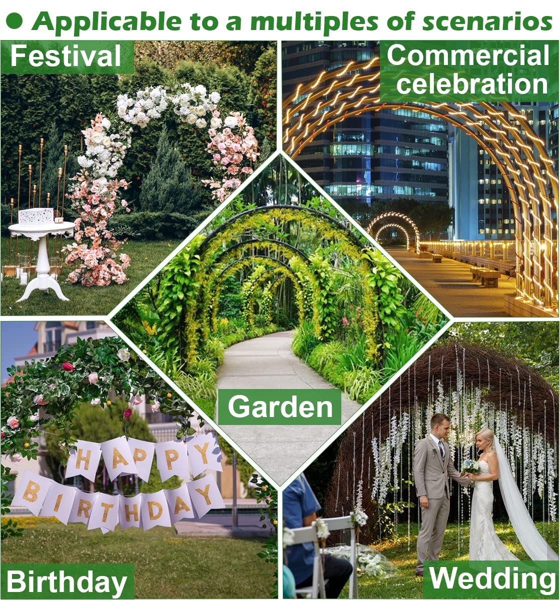 Queension outdoor-arch-prongs-base securely anchors the structure on grass.