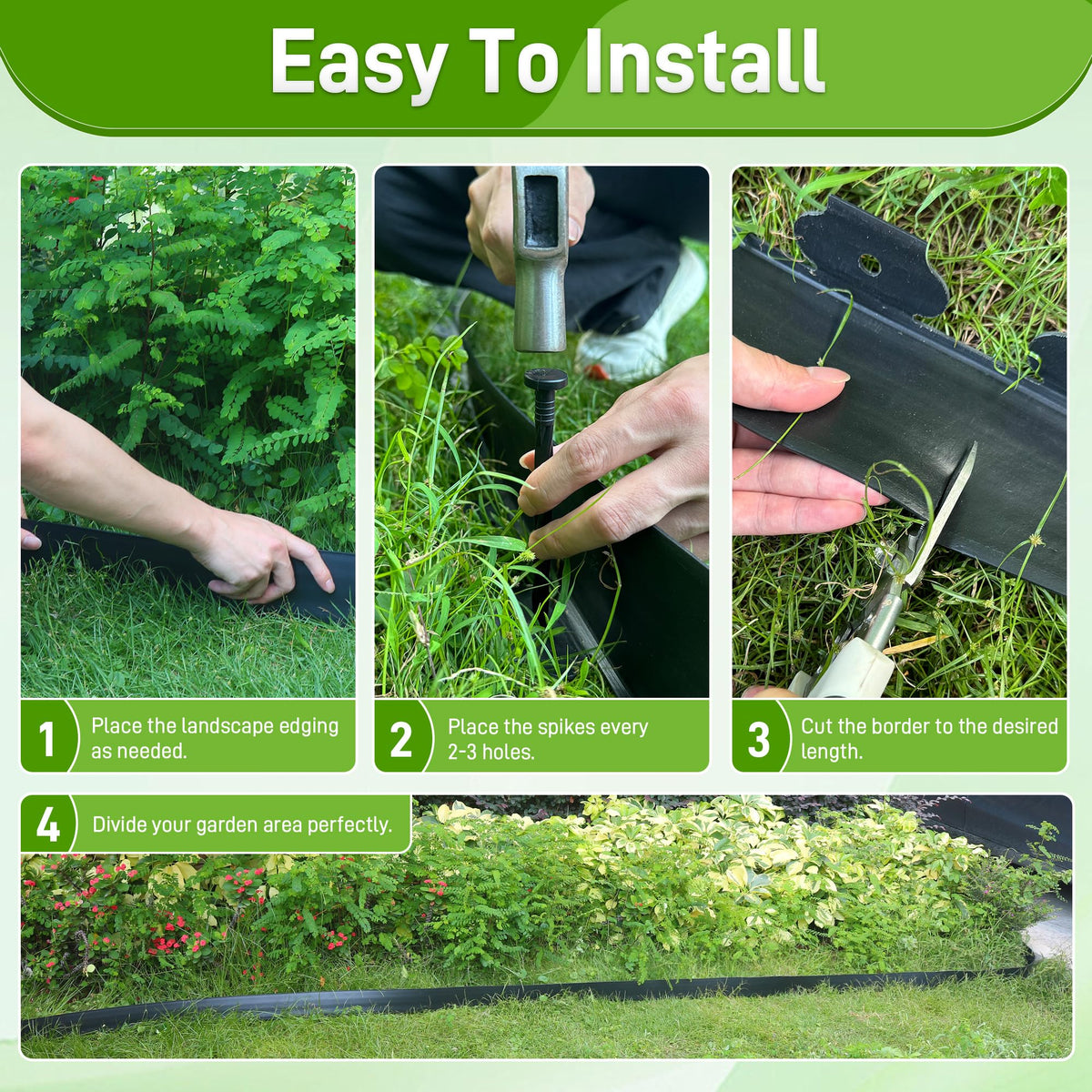 Quibbay edging separates lawns from flower beds for neat landscaping.