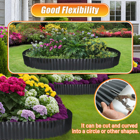Quibbay flexible edging shaped into curves to fit custom garden beds.