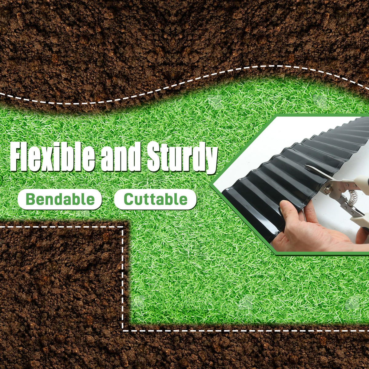 Quibbay black corrugated border highlights clean, defined garden edges