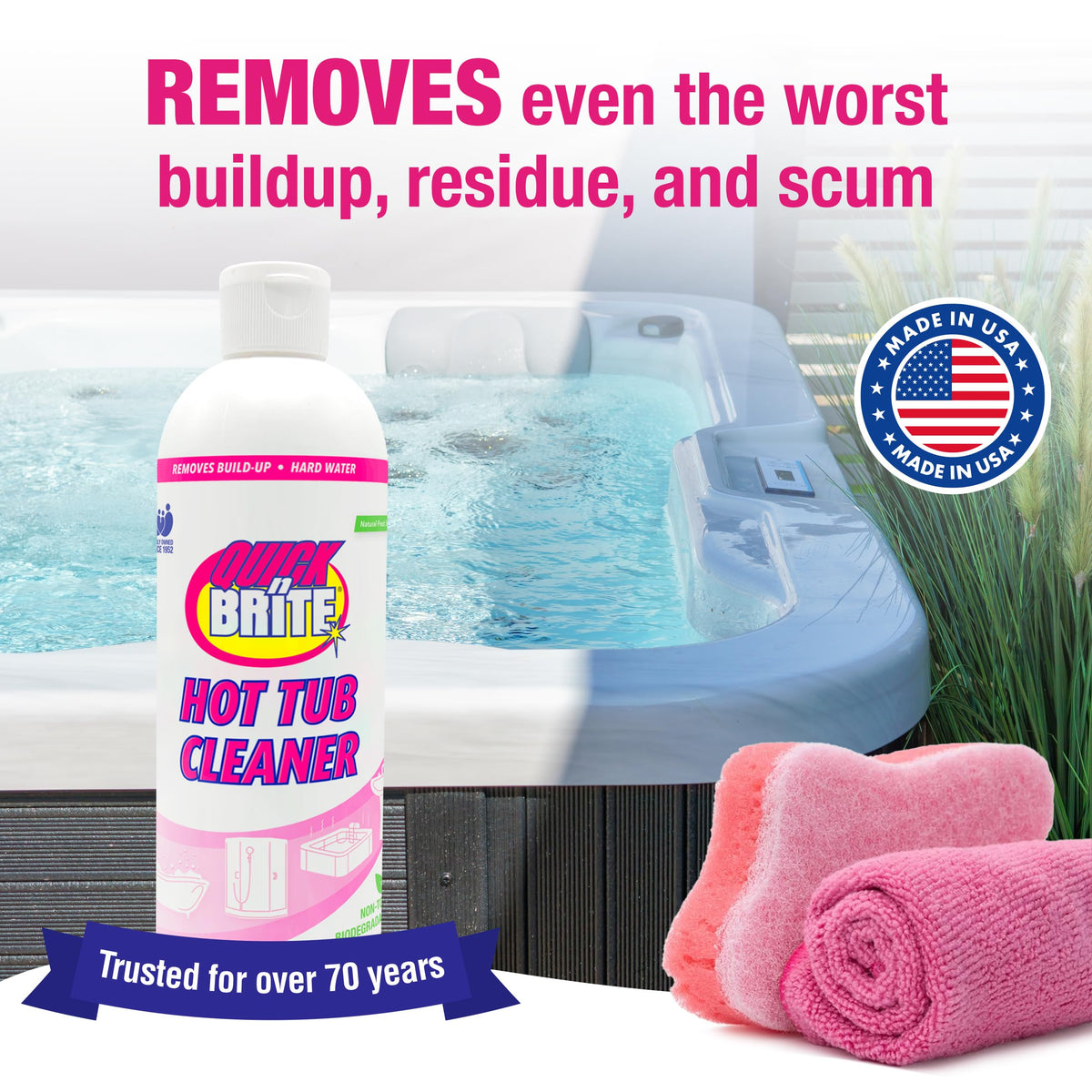 Quick N Brite cloth wipe demonstrates easy interior tub cleaning.