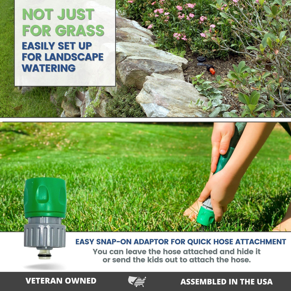 Quick-Snap 2-pack provides lawn sprinklers with up to 5000 sq ft coverage.