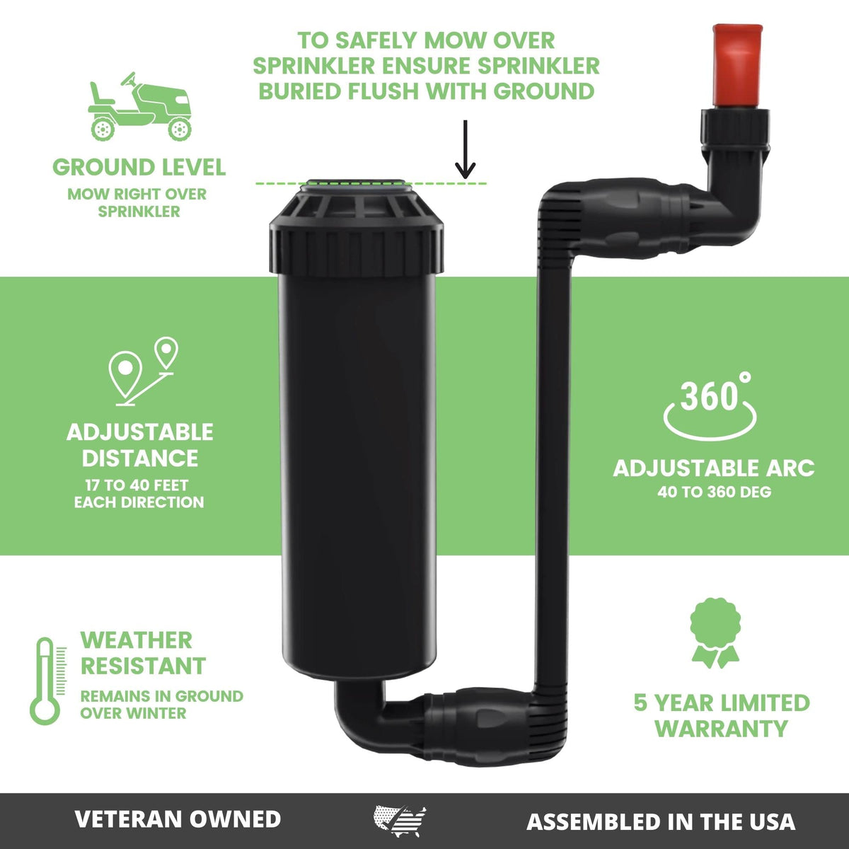 Quick-Snap hose connectors enable flexible watering from any direction.
