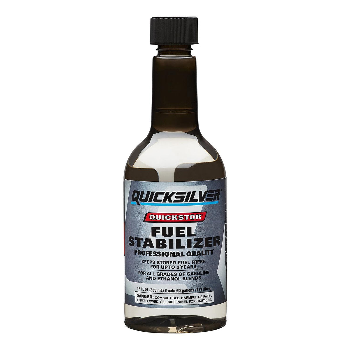 Quicksilver Quickstor bottle for long-term fuel stabilization