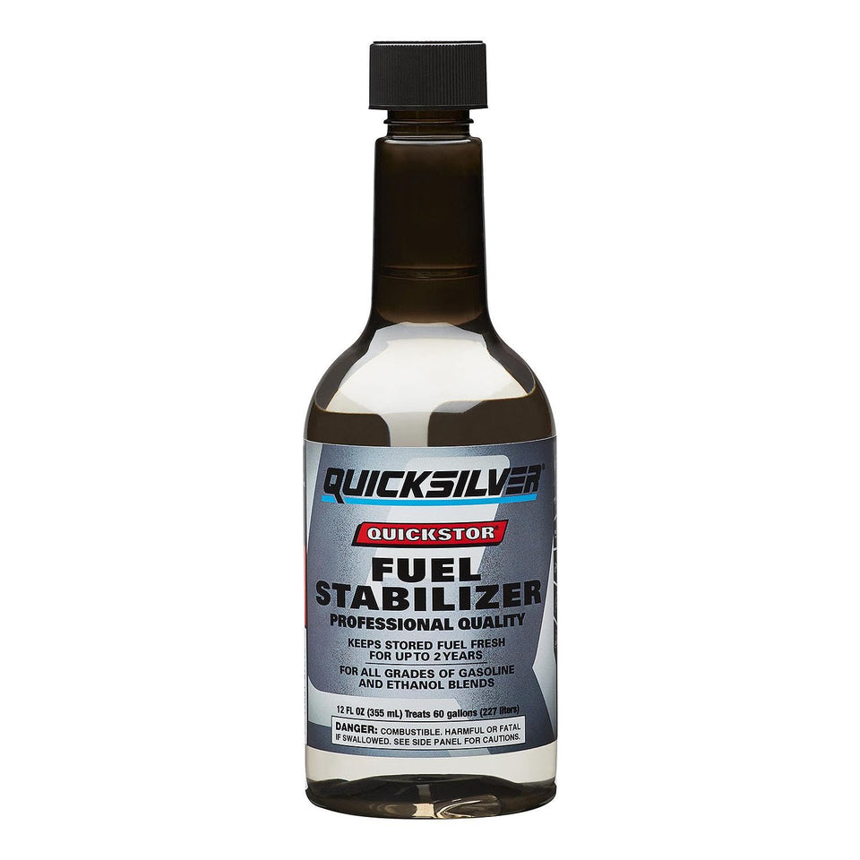 Quicksilver Quickstor bottle for long-term fuel stabilization