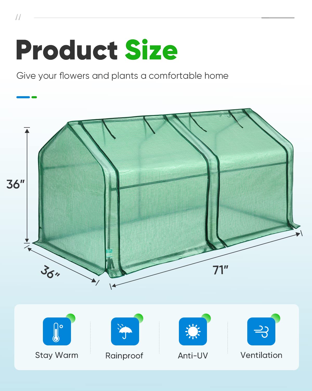 Quictent Mini Greenhouse waterproof-top-cover protects plants from rain and dirt.