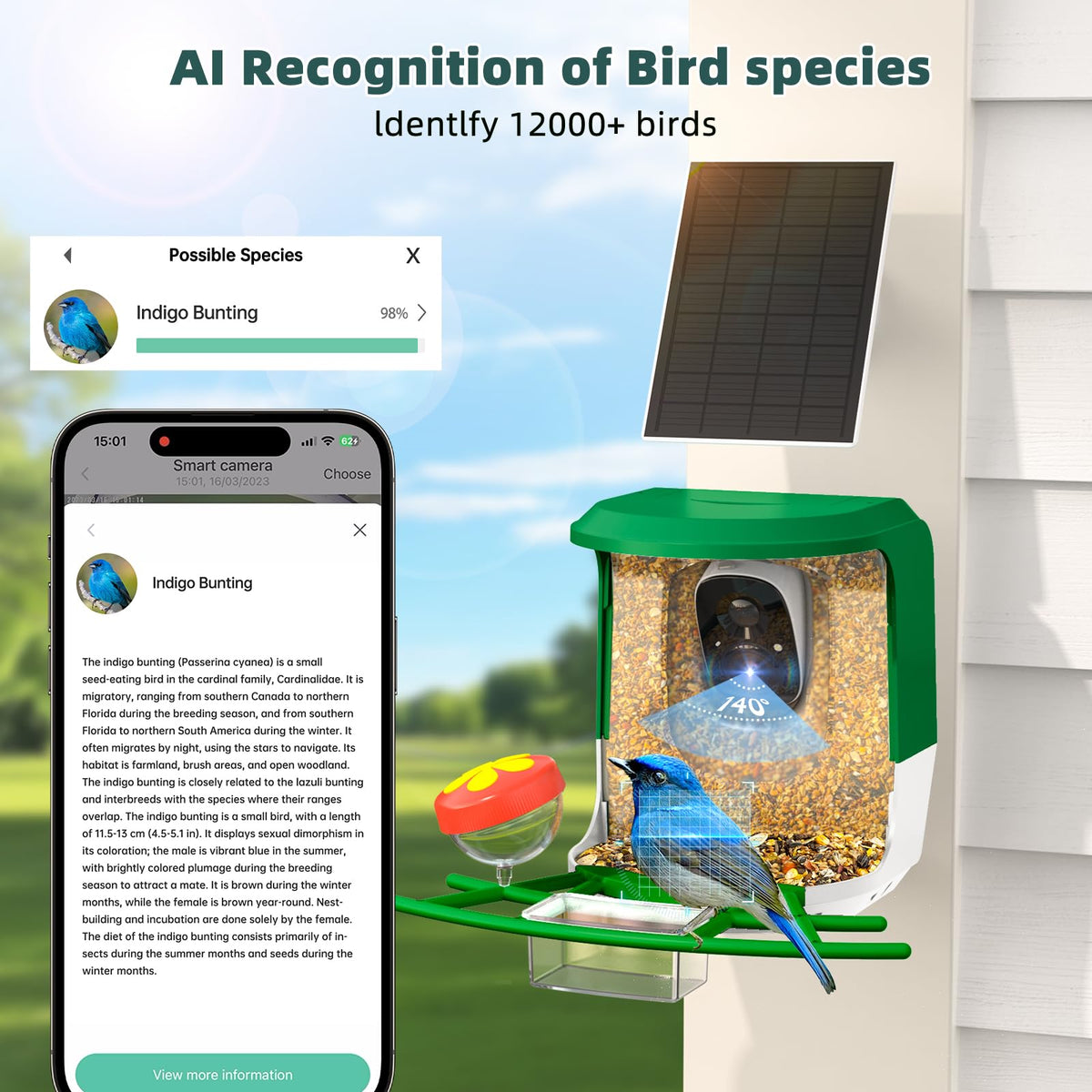 QUICTIGRY 1.25L feed hopper in green bird feeder camera