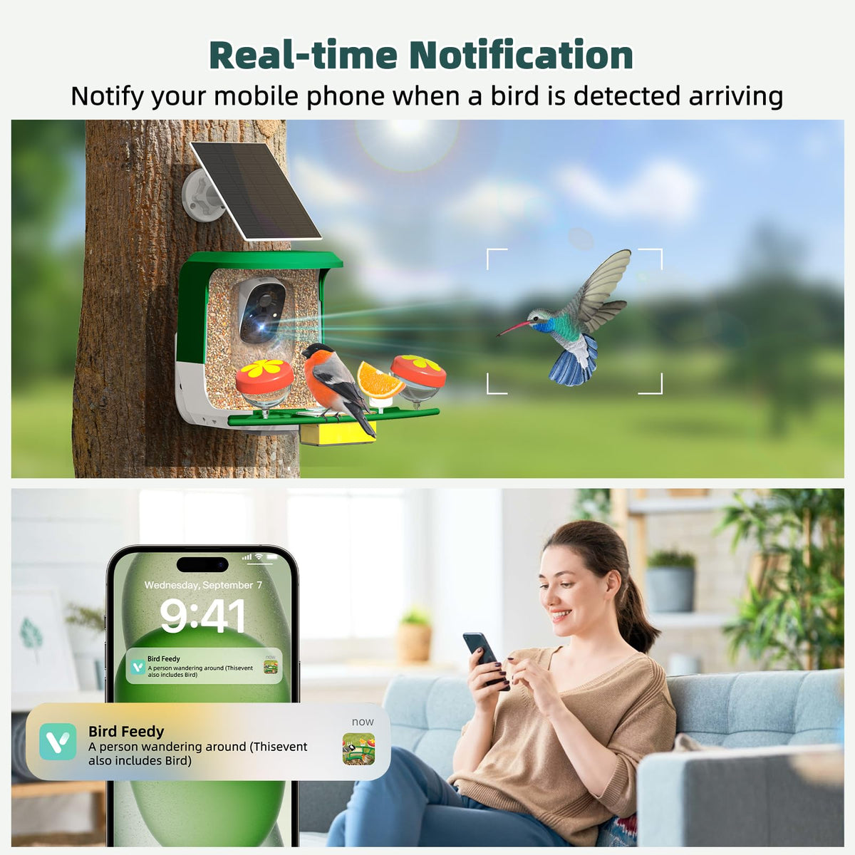 QUICTIGRY two way audio feature on green bird feeder camera
