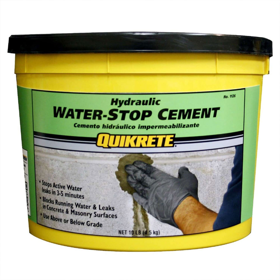 Quikrete Rapid Setting Water Stop Cement bag patches leaks in concrete and masonry.
