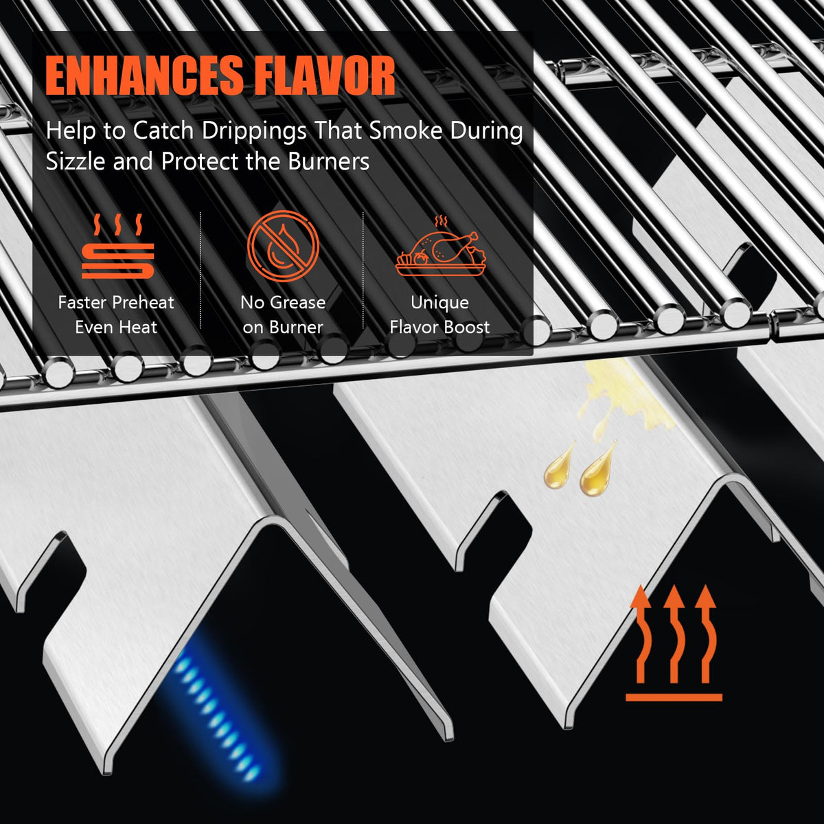 QuliMetal flavorizer bars with four notches for improved ventilation and even flame.