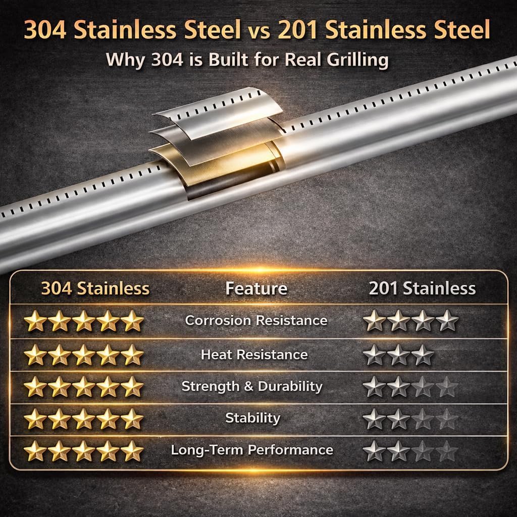 QuliMetal burner tubes provide even flame distribution for steady cooking on Weber Genesis.